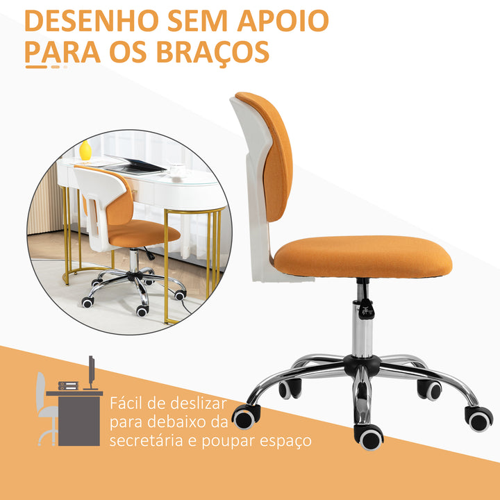 Cadeira de Escritório sem Braços Cadeira de Escritório Giratória Estofada em Tecido com Altura Ajustável Estilo Moderno Carga 120 kg 48x53x80-90 cm Laranja