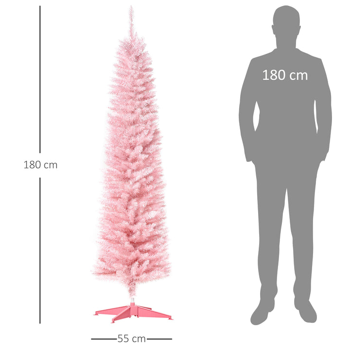 Árvore de Natal Artificial 180cm Ignífugo com 390 Ramos de PVC e Suporte de Metal Decoração de Natal para Interiores Fácil de Montar Rosa