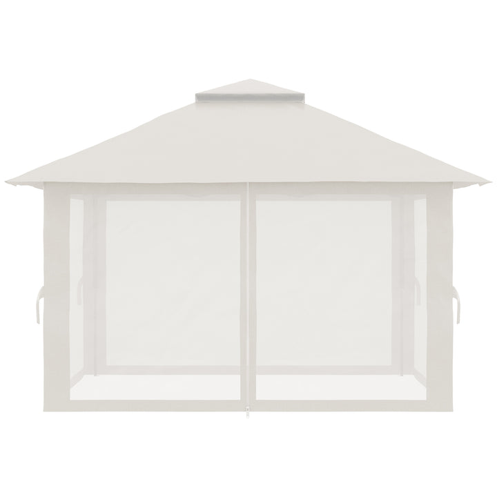 Tenda Dobrável Pop-UP 3,92x3,92x2,83m Tenda de Jardim com Altura Ajustável Proteção UV50+ Teto Duplo Rede Mosquiteira e Bolsa de Transporte com Rodas para Festas Campismo Bege