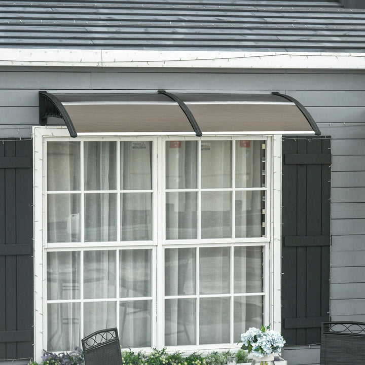 Marquise de Proteção 200x100cm Marquise Exterior para Portas e Janelas contra o Sol e Chuva com Suporte de PP Policarbonato Marrom