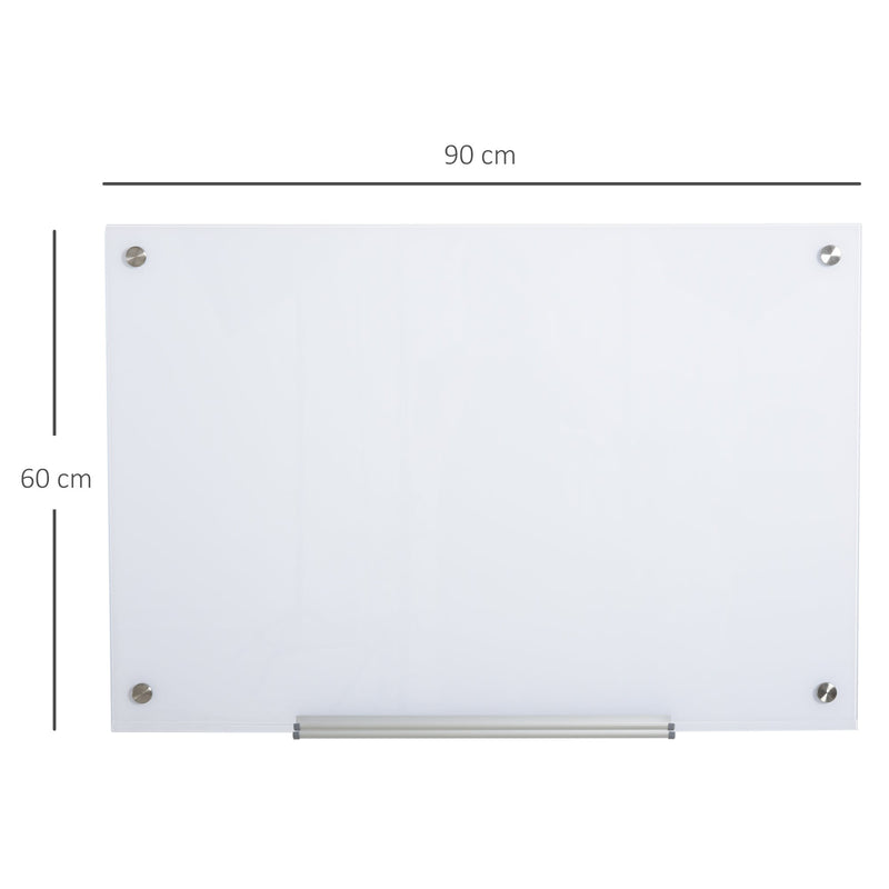 Placa de vidro magnético com bandeja Inclui 4 marcadores e borracha 90x60x0,45 cm Branco