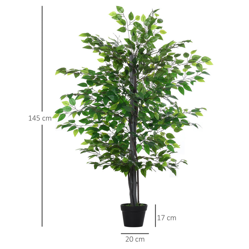 Ficus artificiais com 145 cm de altura 756 folhas com vaso para decoração interior e exterior verde