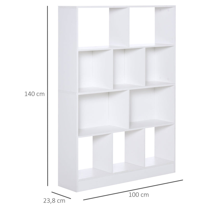 Estante de 4 níveis com 10 compartimentos Prateleiras de armazenamento multiuso 100x23,8x140 cm Branco