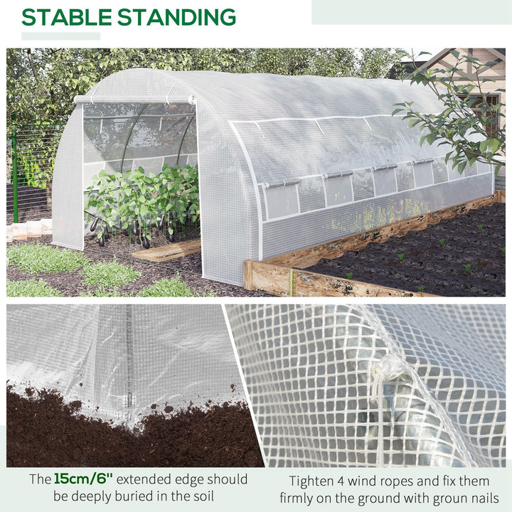 Estufa Tipo Túnel de Jardim 6x3x2m com Porta Enrolável 12 Janelas Cobertura de PE 140g/m² e Metal Galvanizado para Cultivos de Plantas Verduras Branco