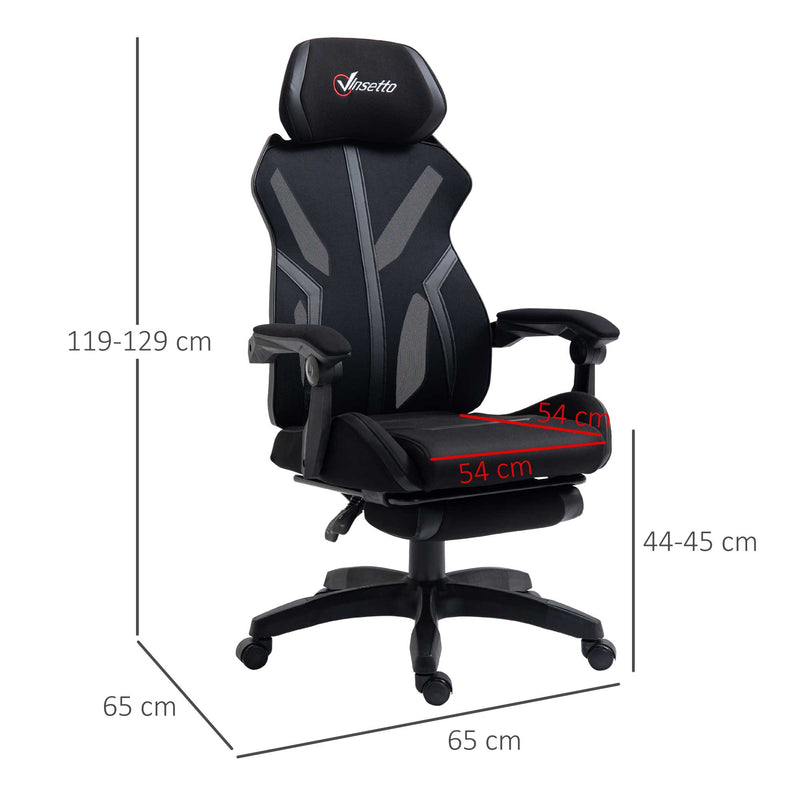 Cadeira de Gaming com Apoio para os Pés Retrátil Cadeira de Escritório Reclinável com Apoio para a Cabeça e Altura Ajustável 65x65x119-129cm Preto