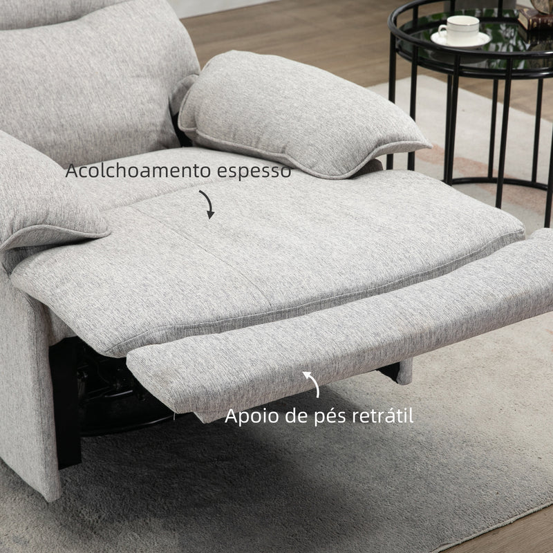 Poltrona Reclinável de Sala de Estar Poltrona Relax Reclinável Manual Estofado em Tecido com Apoio para os Pés Carga 160 kg para Pessoas entre 150-190 cm 89x98x101 cm Cinza