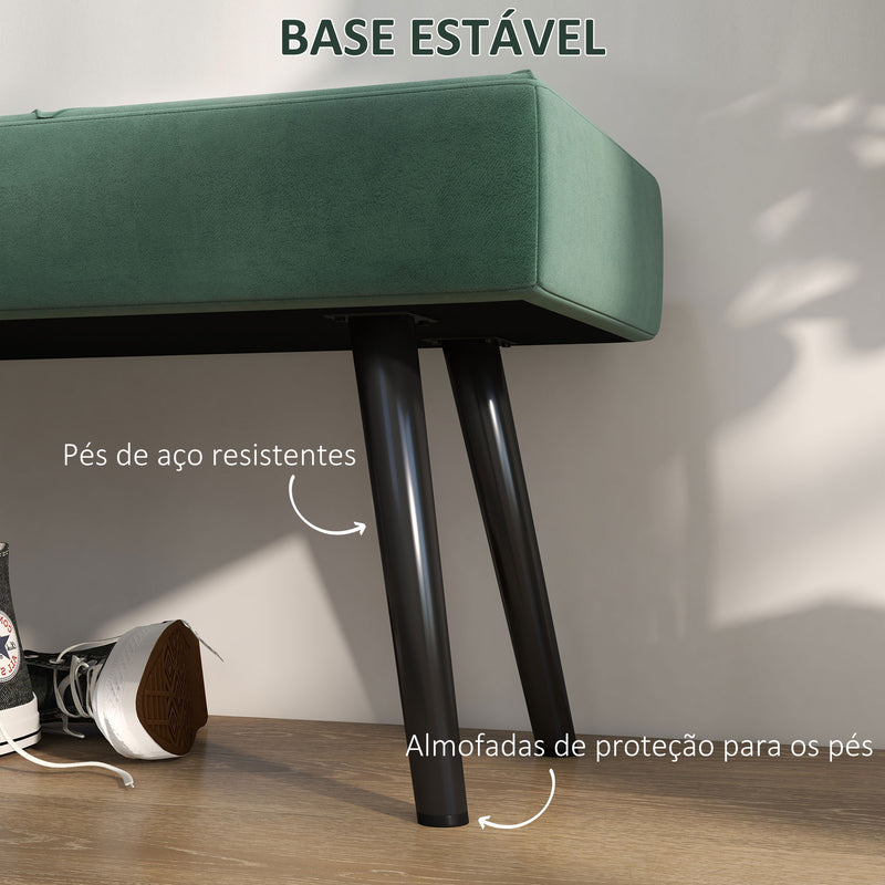 Banco de Pé de Cama Multifuncional Banco de Pé de Cama Moderno Banco de Dormitório com Pés de Aço e Assento Acolchoado Carga Máxima 120 kg Entrada Corredor 100x36x45 cm Verde