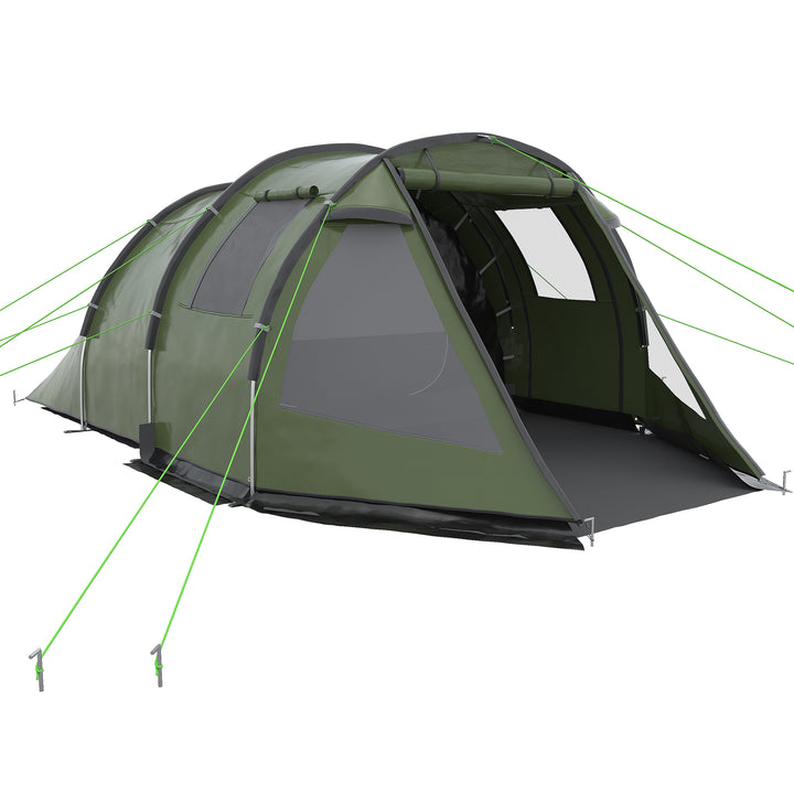 Tenda de Campismo para 3-4 Pessoas Impermeável PU2000 mm com Proteção UV30+ Janelas e Bolsa de Transporte 475x264x172 cm Verde