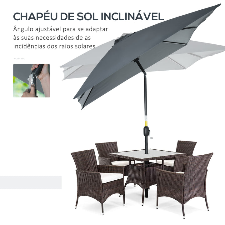 Chapéu de Sol de Alumínio 195x295x240 cm Chapéu de Sol Retangular de Jardim Inclinável com Manivela e Mastro Desmontável para Terraço Piscina Pátio Exterior Cinza