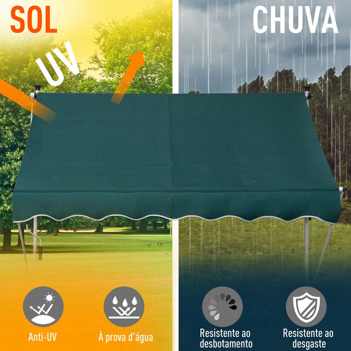 Toldo Ajustável para Portas ou Janelas Pernas Telescópicas 200x150cm Verde