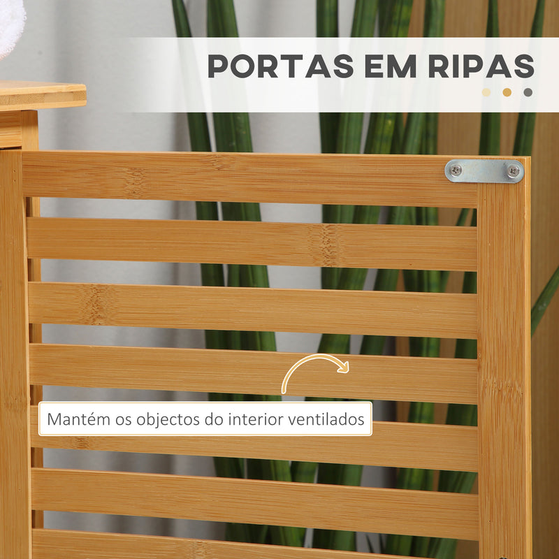 Móvel para Lavatório Pousar de Bambu com 2 Portas Armário Casa de Banho de Chão 66x29x61,5cm Madeira