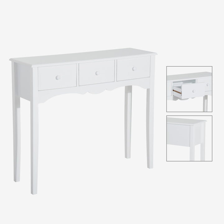 Mesa consola tipo aparador com 3 Gavetas em Cor Branco e Material Madeira 100x32x85cm