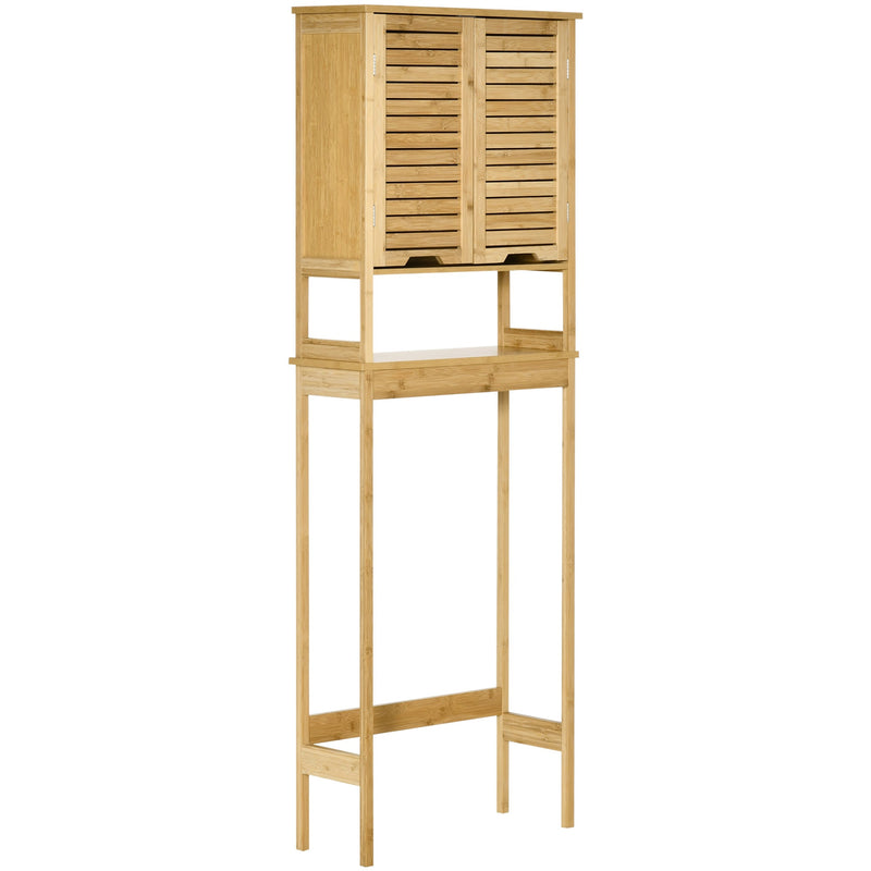 Móvel de Bambú sobre Sanita Armário Alto para Casa de Banho com 2 Portas 1 Prateleira Interior e 1 Prateleira de Armazenamento 60x23x173cm Natural