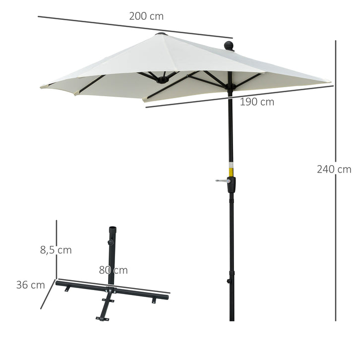 Chapéu de Sol de Parede 190x200x240cm Chapéu de Sol de Jardim com Manivela Mastro de Aço Base Cruzada e Proteção Solar para Terraço Balcão Creme