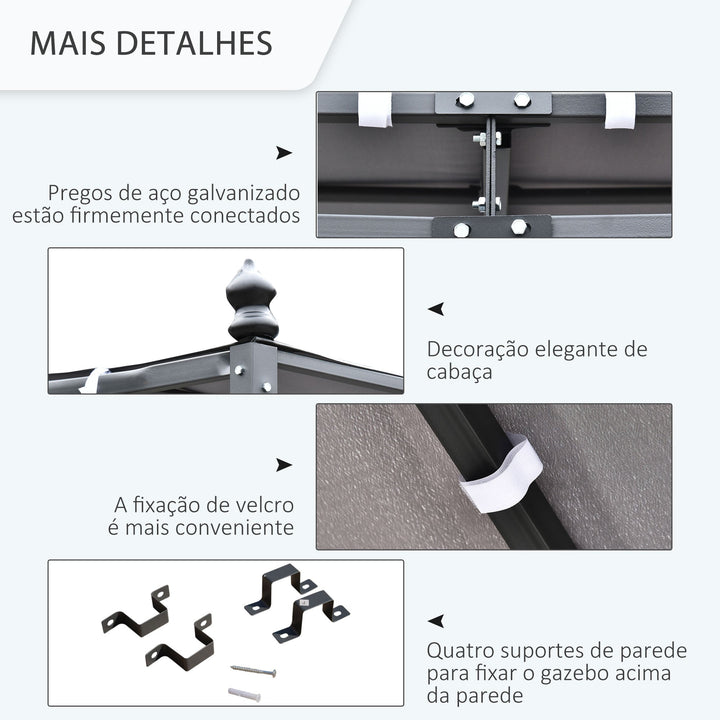 Pergola de jardim 3x3m com Toldo e 4 Furos de Drenagem Metal e Poliester 180 g / m² Resistente Cinza