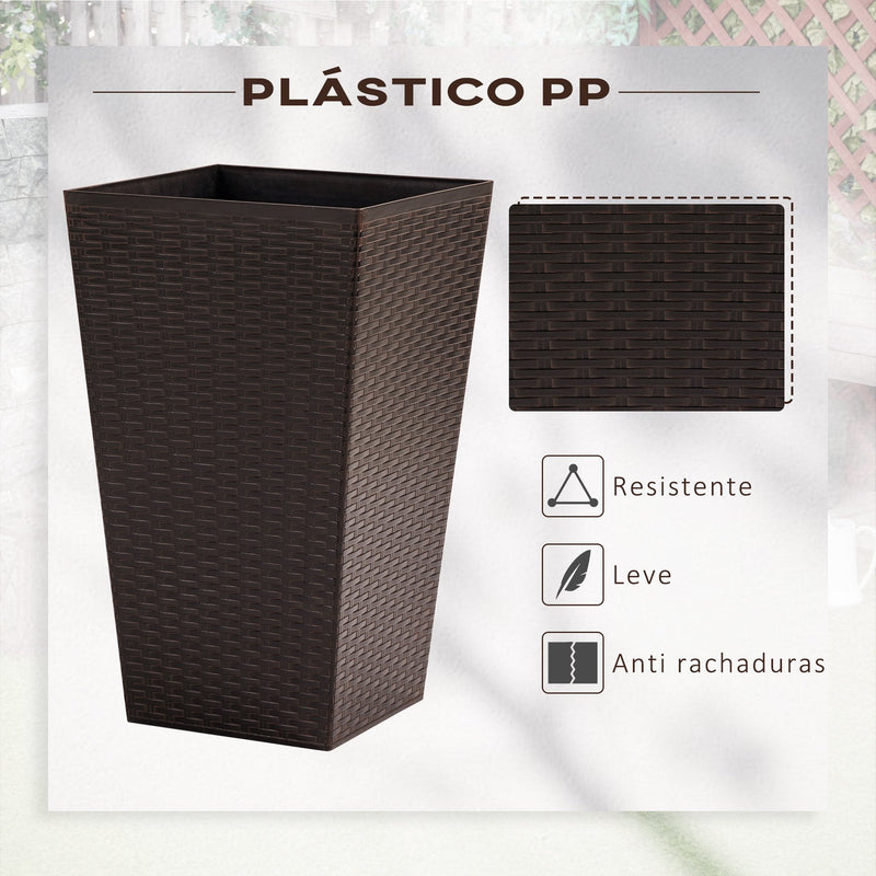 Conjunto de 3 Vasos Quadrados para Plantas Flores 3 Vasos com Imitação de Vime para Jardim Terraço Interior e Exterior 36,5x36,5x61cm Marrom