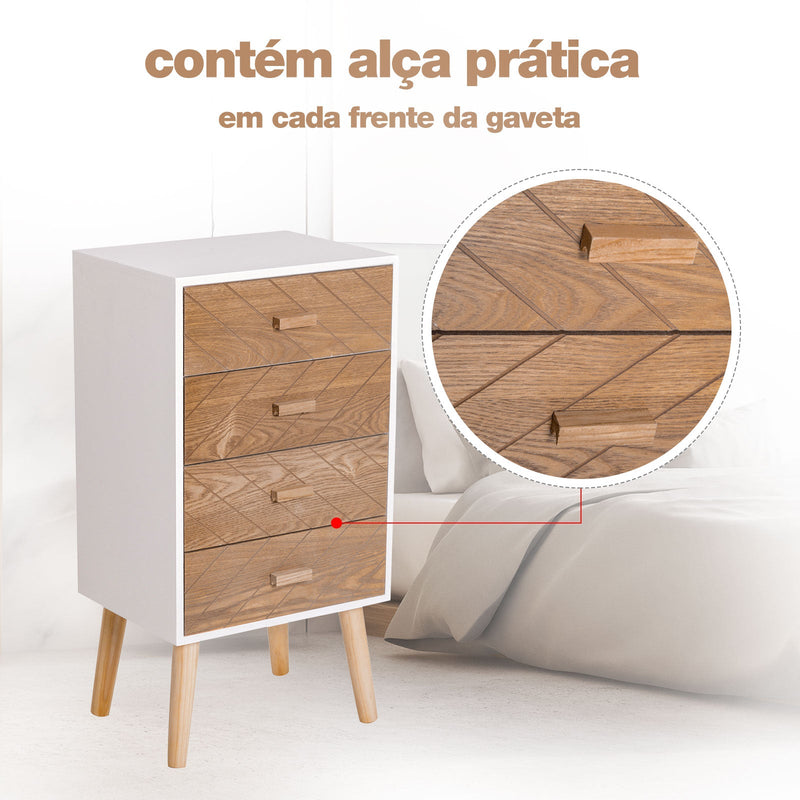 Armário de Cabeceira de Madeira com 4 Gavetas móvel para quarto armário arrumação 40x30x75cm