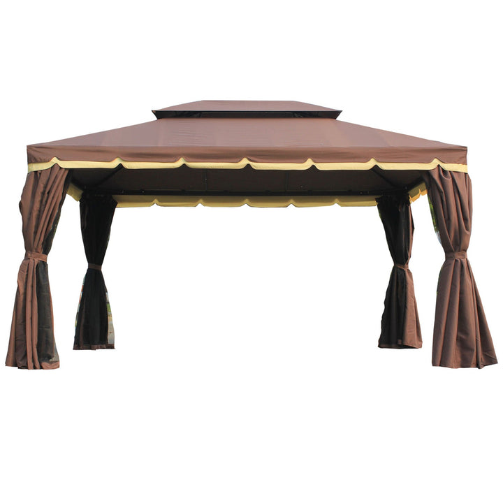 Pérgola de jardim 2.9x3.9x2.8m Impermeável Marco de Alumínio com Parede Lateral e Mosquiteira para Festa Eventos