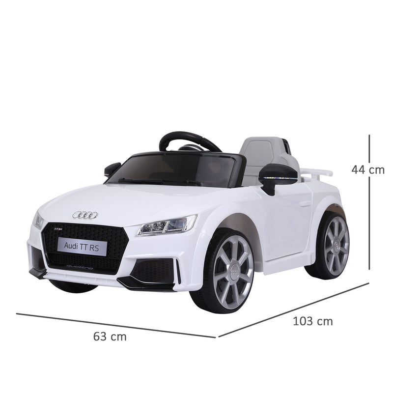 Carro elétrico infantil Audi TT RS acima de 3 anos com controle remoto com música e luzes Bateria 6V 30 kg 103x63x44cm