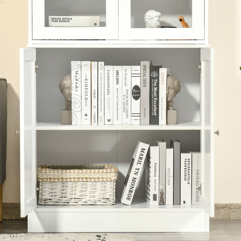 Vitrine para Sala de Estar Estante de Livros com 4 Portas e Prateleiras Superiores com Altura Ajustável Estilo Moderno Multiúso para Cozinha Escritório Dormitório 76x40x178,5 Branco