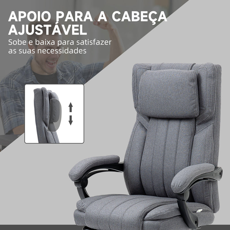 Cadeira de Escritório com 6 Pontos de Massagem por Vibração Cadeira de Escritório Reclinável com Altura Ajustável Controlo Remoto Encosto Alto e Apoio para a Cabeça 65x61x101-113 cm Cinza