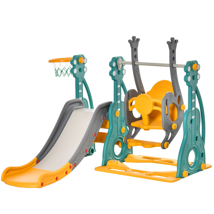 Escorega Infantil com Baloiço e Cesta de Basquetebol 3 em 1 para 18-36 Meses com Assento Ajustável Parque Infantil para Interior e Exterior 152x149x107cm Multicor