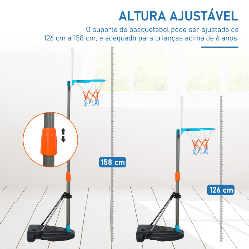 Tabela de basquetebol para crianças acima de 6 anos com suporte de altura ajustável e base recarregável incluídos 32x65x126-158 cm