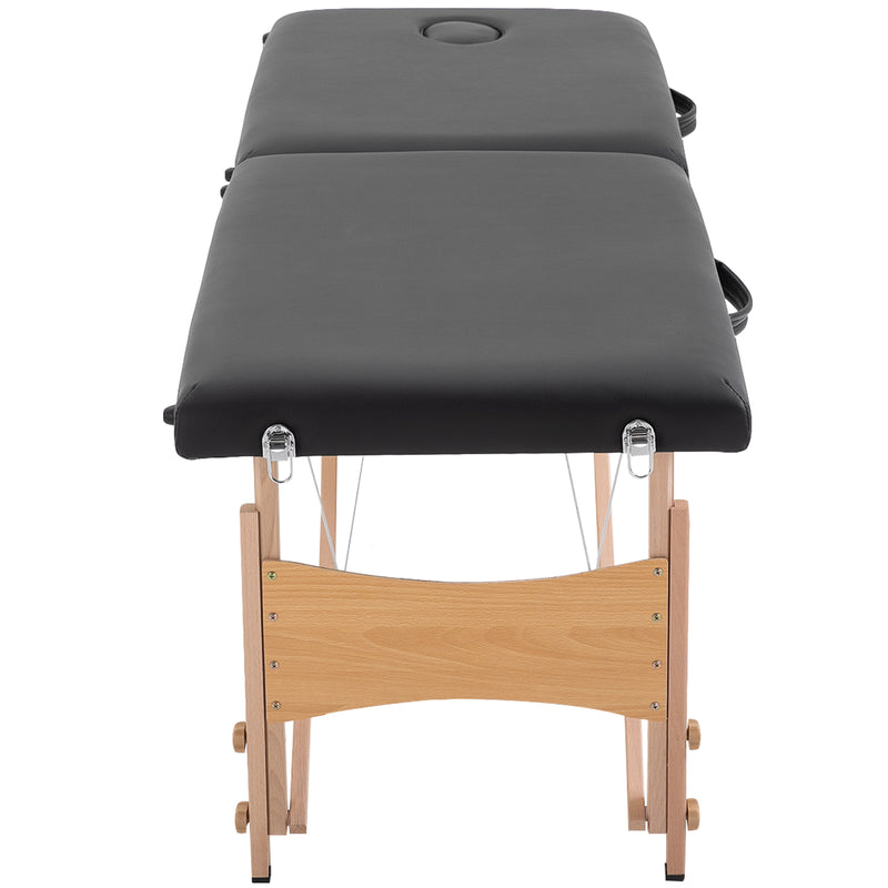 Marquesa de Massagem Dobrável Mesa de Massagem Portátil com Apoio para a Cabeça Estrutura de Madeira Altura Ajustável e Bolsa de Transporte 186x60x58-81 cm Preto