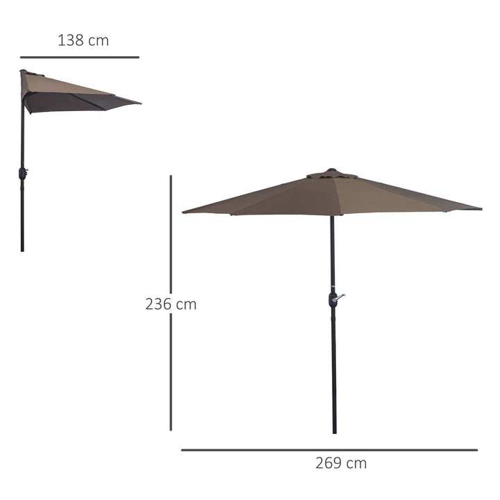 Chapéu de Sol Semicircular 269x138x236cm Chapéu de Sol à Manivela para Jardim Terraço Pátio Piscina Café