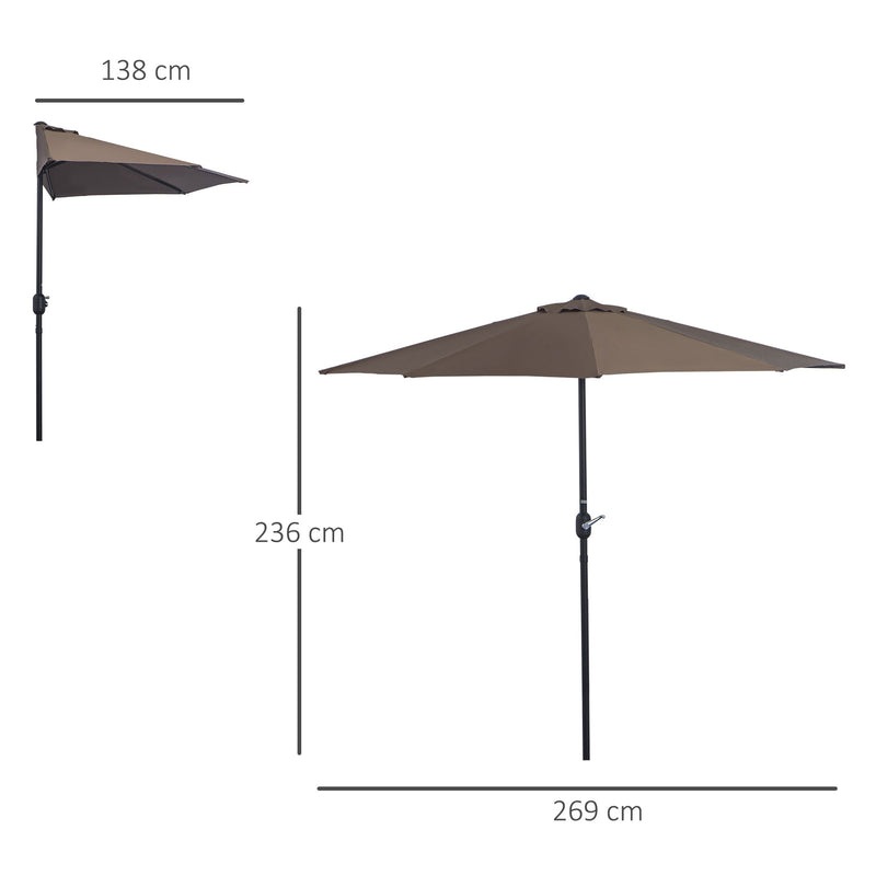 Chapéu de Sol Semicircular 269x138x236cm Chapéu de Sol à Manivela para Jardim Terraço Pátio Piscina Café