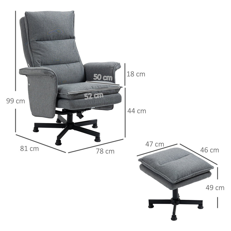 Poltrona Relax com Massagem e Apoio para os Pés Poltrona de Massagem Estofada em Linho com Controlo Remoto e 8 Áreas de Massagem Carga Máxima 120kg 78x81x99cm Cinza