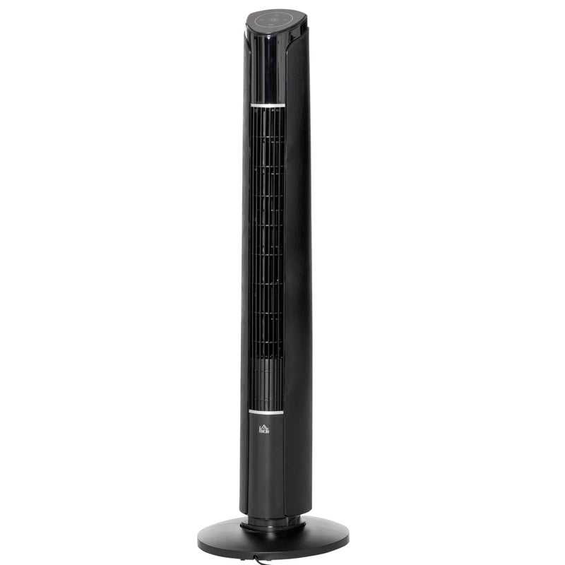 Ventoinha de Torre Altura 107cm 45W com Controle Remoto 3 Velocidades 4 Modos de Funcionamento Oscilação de 70° Inclinação Tela LED Tátil e temporizador de 12H Silencioso Escritório Casa Preto