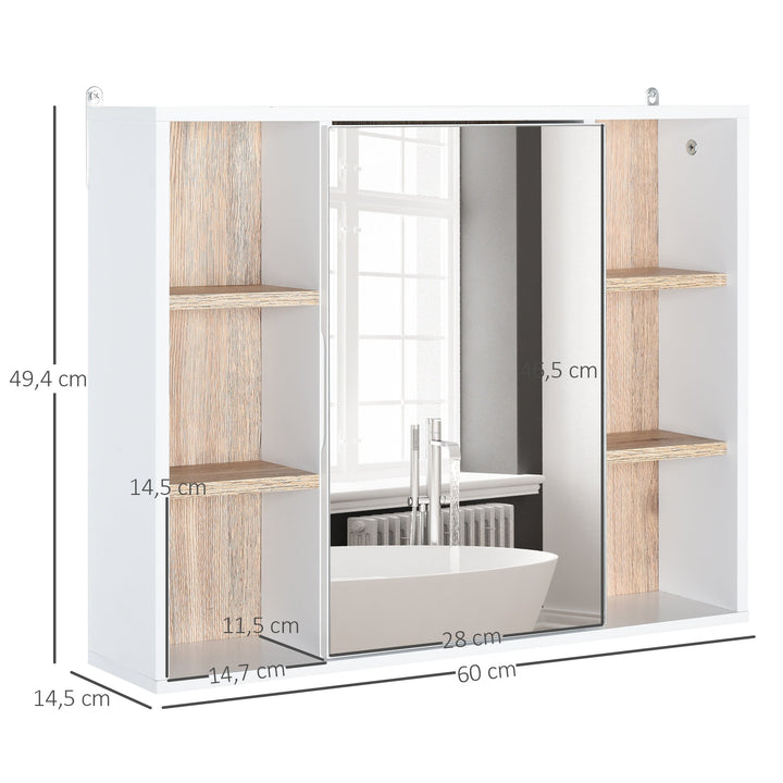 Armário de banheiro com espelho com espaço interior e prateleiras abertas 60x14.5x49.4 cm