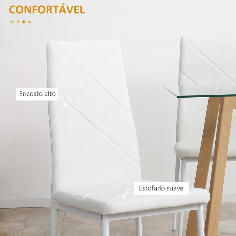 Conjunto de 4 Cadeiras de Sala de Jantar Estofadas em Couro Sintético Cadeiras de Cozinha com Encosto Alto e Pés de Aço Carga Máxima 120kg 41x50x97cm Branco