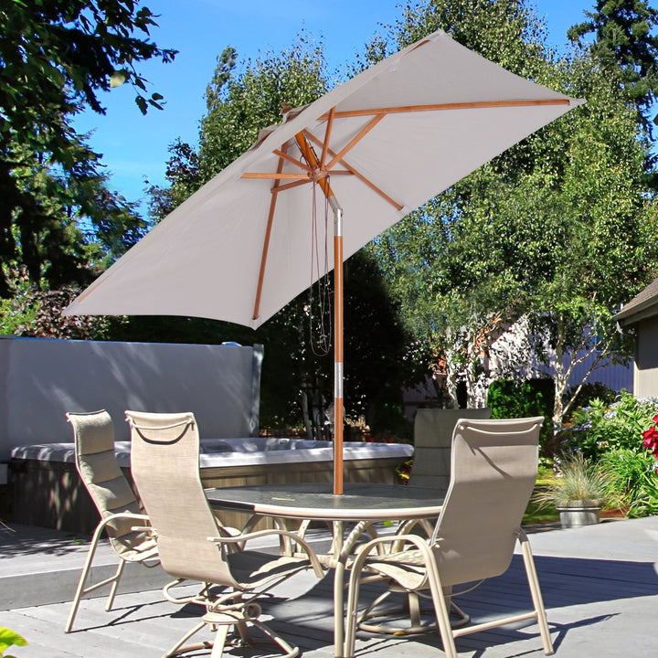 Guarda-sol para jardim Pára-sol Madeira de bambu para pátio Praia Ângulo de inclinação 200x150x230 cm Cinzento