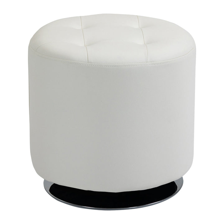 Apoio para os pés Otomano Giratório Banco Puff Redondo Estofado em Couro Sintético de Estilo Moderno para Dormitório Entrada Sala de Estar Ø45,5x44,5cm Branco