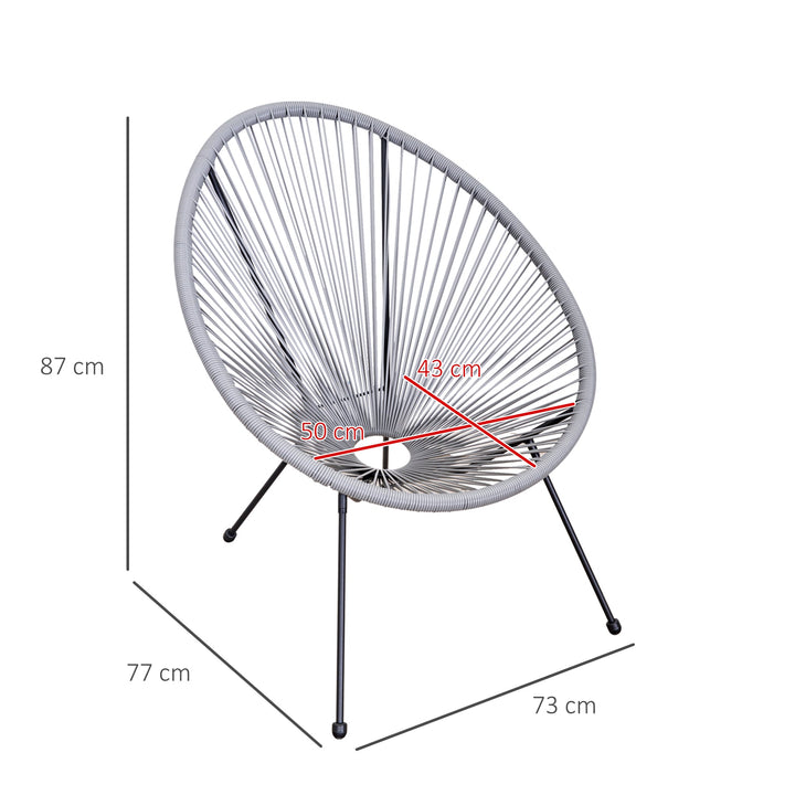 Conjunto de 2 Cadeiras de Jardim acapulco de Vime Forma Oval com Apoia Braços Encosto Alto para Interior Exterior 73x77x87 cm Cinza