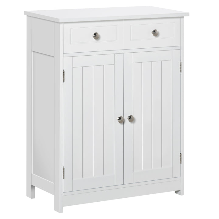 Armário Auxiliar Casa de Banho Móvel Auxiliar de Casa de Banho com 2 Gavetas 2 Portas e Prateleira Ajustável Estilo Moderno para Duche Dormitório 60x30x75cm Branco