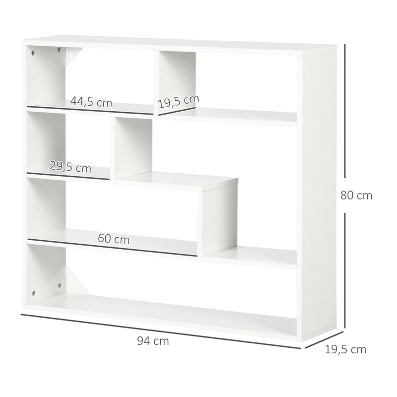 Estante de Parede de 4 Níveis com 7 Compartimentos Abertos para Sala de Estar Dormitório Escritório Estilo Moderno 94x19,5x80cm Branco