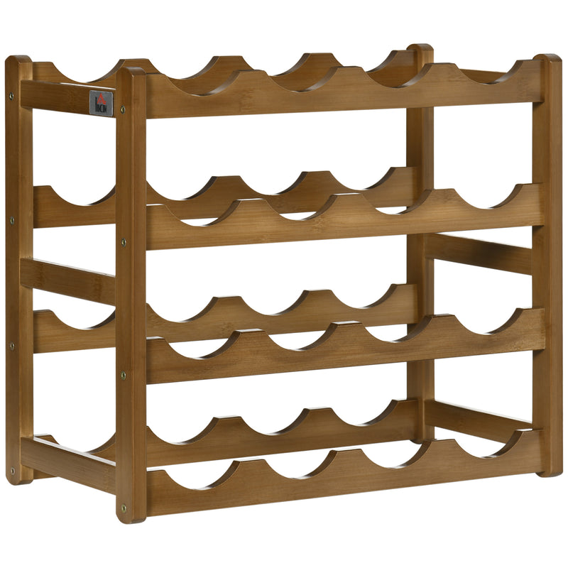 Suporte para 16 Garrafas de Bambu Prateleira para Garrafas de Vinho de 4 Níveis para Cozinha Sala de Jantar Bar Carga Máxima 75kg 43x23,5x38cm Marrom