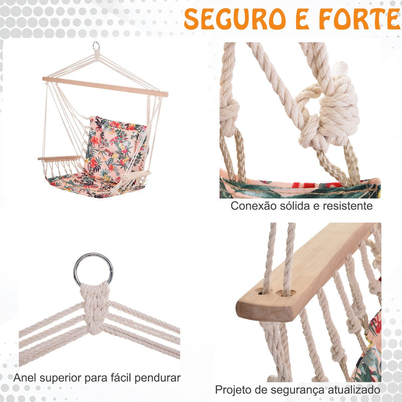 Cadeira suspensa Rede com estampa floral com almofada apoio de cabeça 100x106 cm máx. 105 kg