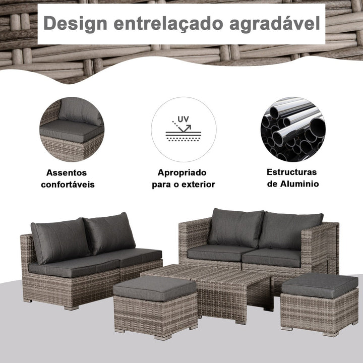 Conjunto de 8 peças de sofás de vime com mesa de café e apoio para pés