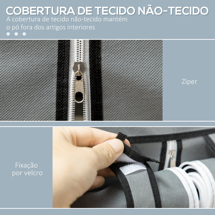 Roupeiro de Tecido Dobrável Armário Portátil com 8 Prateleiras de Armazenamento e 2 Barras de Pendurar Organizador de Roupa para Dormitório Vestidor 125x43x162,5cm Cinza Claro
