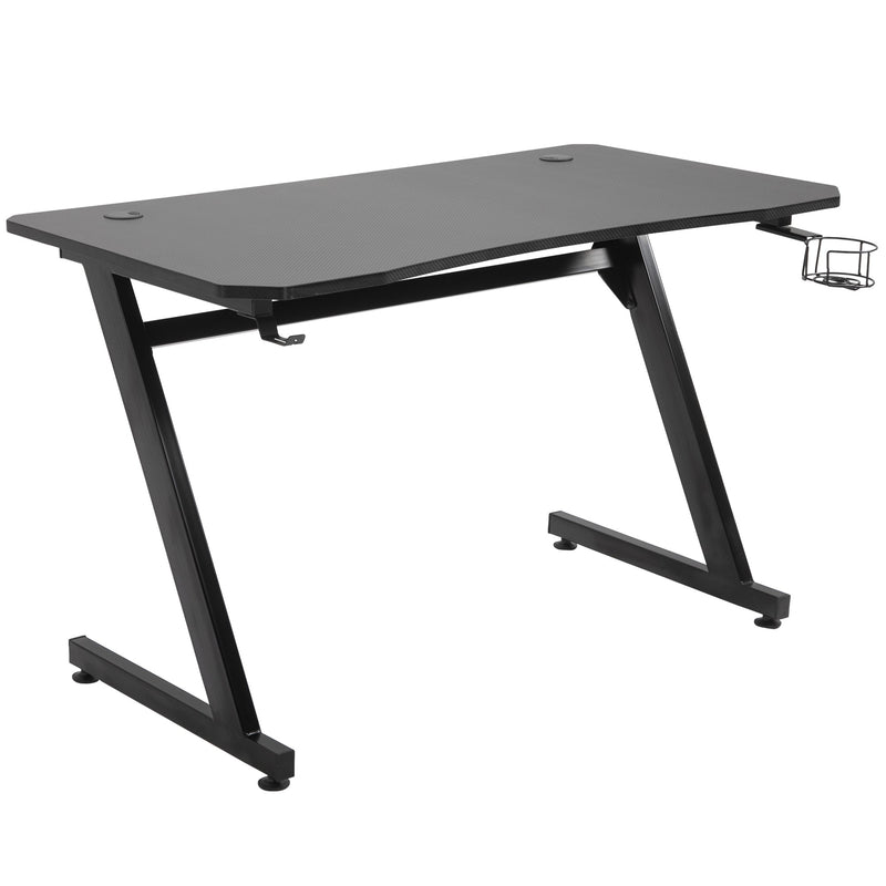 Secretária tipo gaming mesa de escritório com suporte para copos gancho e pés ajustáveis ??120x65x74,5 cm preto