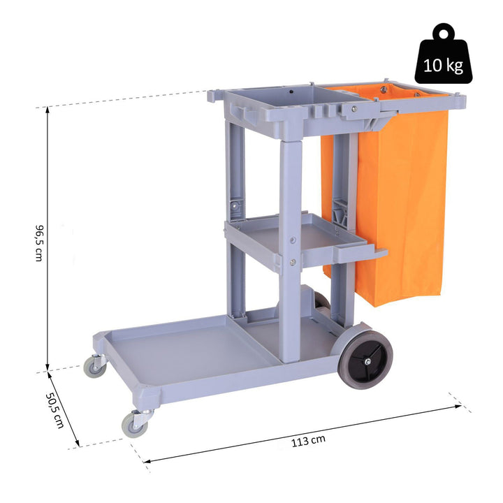 Carrinho de Limpeza com Saco 100L Profissional e Multifuncional para Colectividades Hostal do Hotel com 3 Bandejas e 1 Plataforma 113x50.5x96.5cm