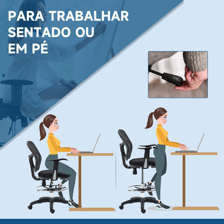 Cadeira de Escritório Ergonómica de Malha Cadeira de Escritório Giratória com Apoio para os Braços Apoio para os Pés e Assento Ajustáveis para Dormitório Sala de Estar 59x59x95-115cm Preto