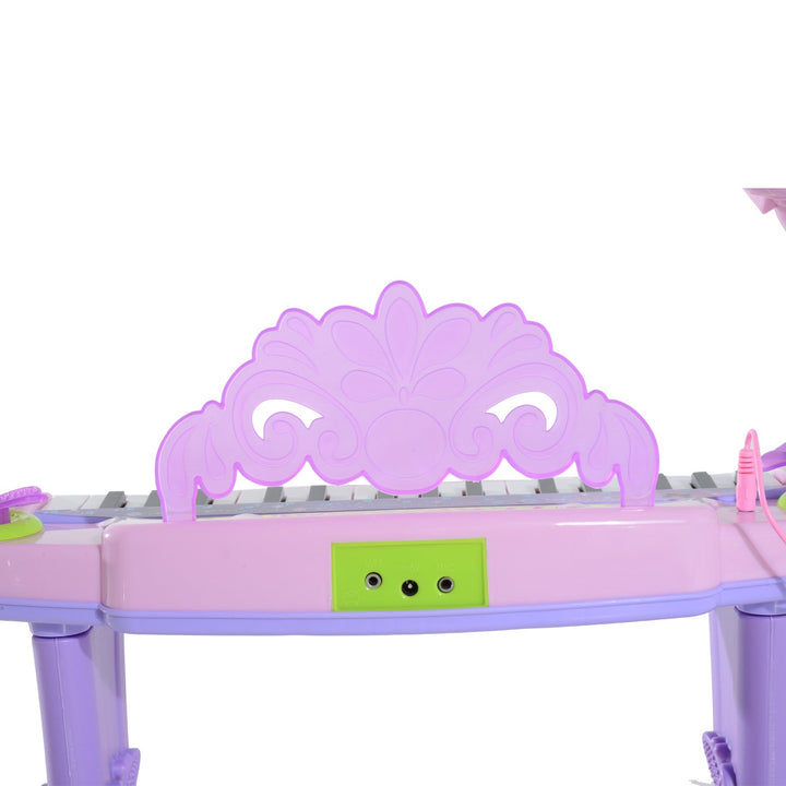 Órgão Eléctrico Infantil 37 Teclas Piano Infantil com Microfone Banquinho Luzes Ritmos Sons MP3 Karaoke Modo Aprender Rosa