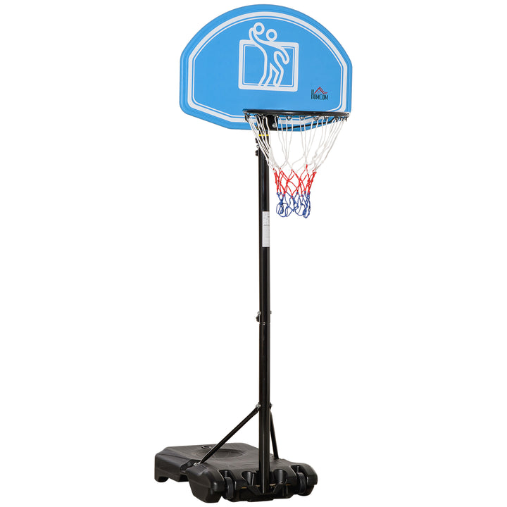 Cesta de Basquetebol para Exterior com Altura Ajustável 160-210cm Cesta de Basquetebol com Rodas Tabela de PE e Base Recarregável 76x70x197,5-254cm Preto e Azul