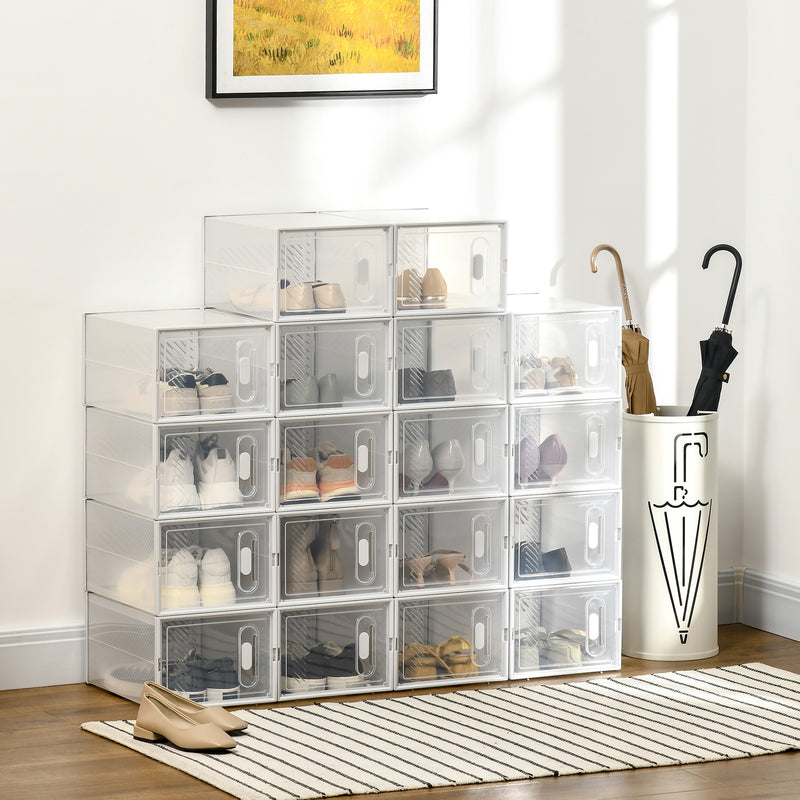 Armário Modular de Plástico Sapateira Modular com 18 Cubos Portas Magnéticas Organizador de Sapatos para Entrada Corredor Dormitório 25x35x19cm Transparente