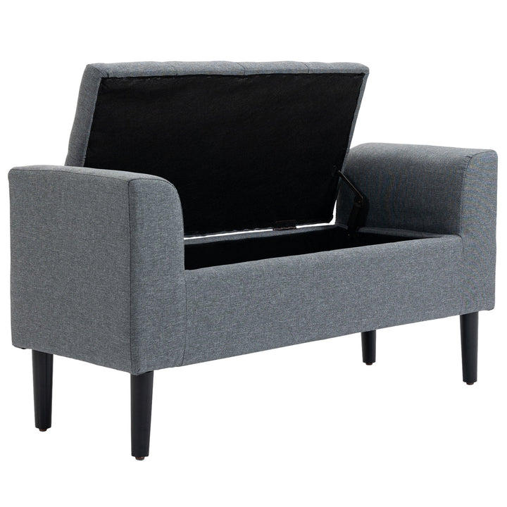 Banco para Pé de Cama Acolchoado com Espaço de Armazenamento Banco Multifuncional com Braços Tampa e Pés de Madeira para Dormitórios Sala de Estar 116x44x58 cm Cinza